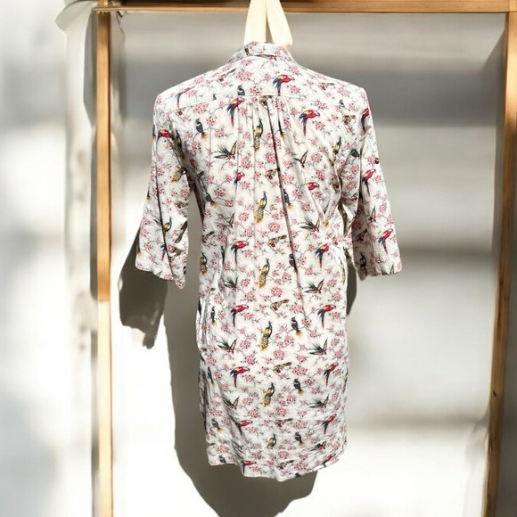 🌻Y2K Vintage French Connection Denim 1972 High Neck Bird Printed Dress Size 4 - Picture 5 of 8